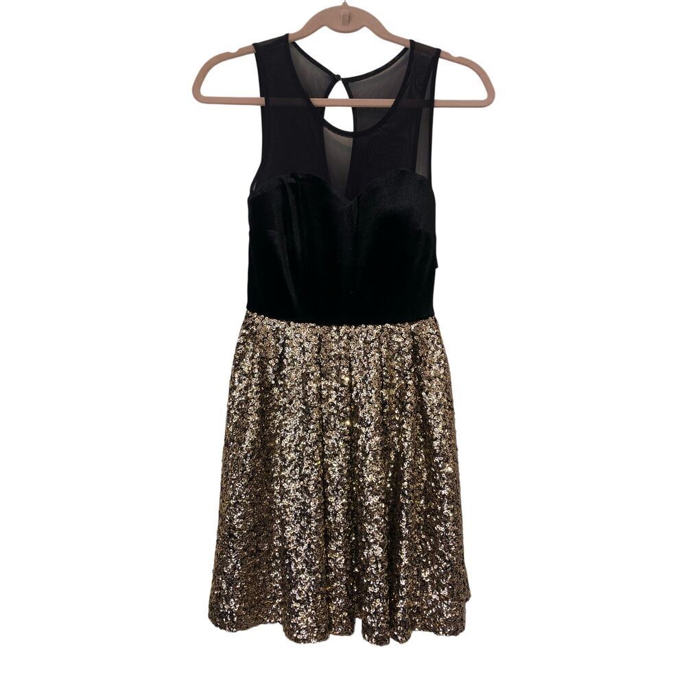 Guess Velvet Sequin Party Dress Size XS Black Gold Mini Glamoratti Indy Sleaze - Picture 13 of 15